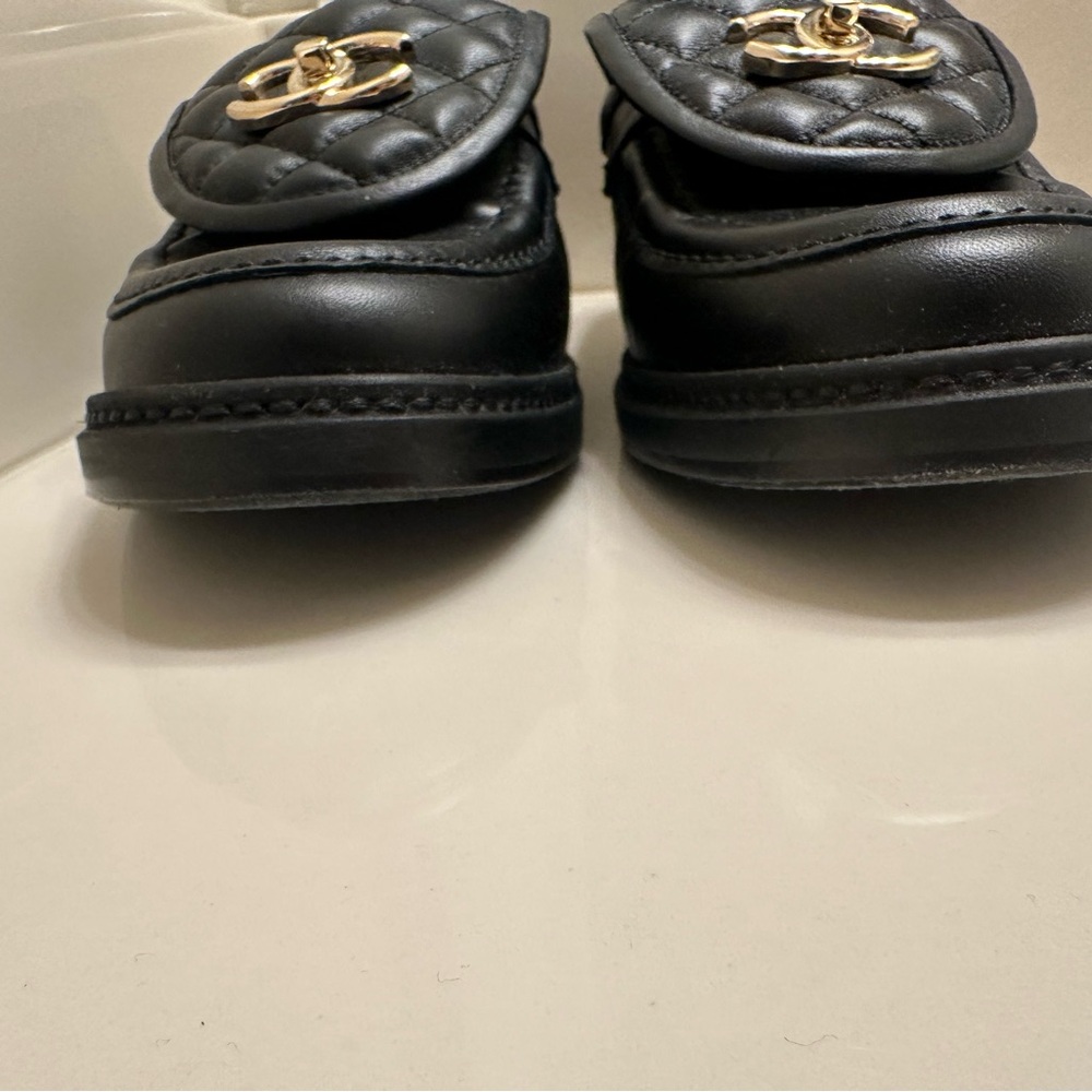 Chanel Black Loafers with Gold Accent - Picture 4 of 15